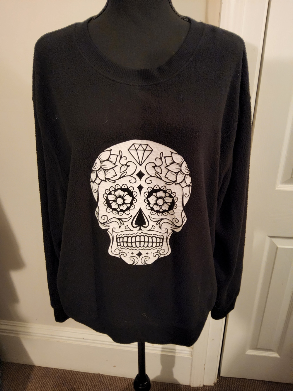 No Boundaries Black Crewneck Sweater with White Sugar Skull